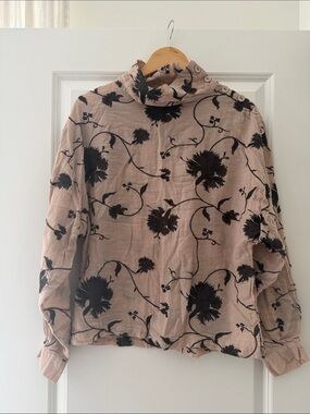 Blush Pink Floral Velvet Burnout Mock Neck Top